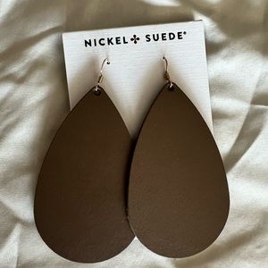 Nickel & Suede Sable brown Large Teardrop